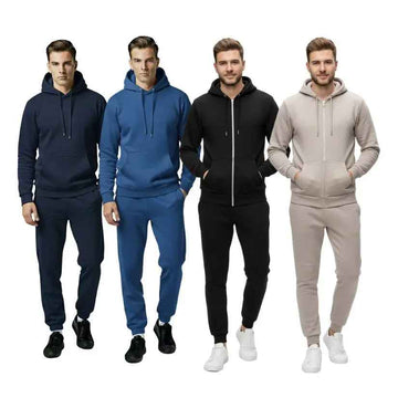 Plain Zipper Hoodie tracksuit set For Men's