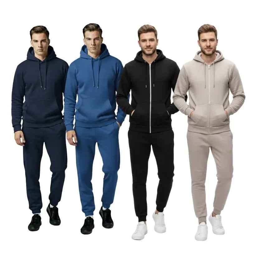 Plain Zipper Hoodie tracksuit set For Men's