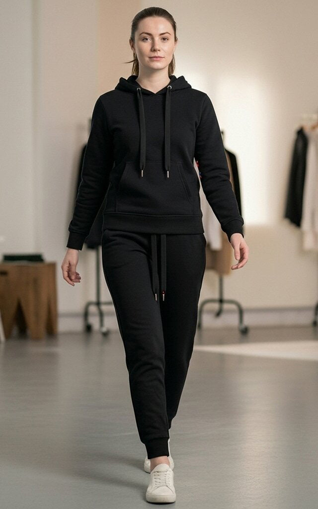 Black Pullover Hoodie Tracksuit for Women – Casual & Comfortable Activewear