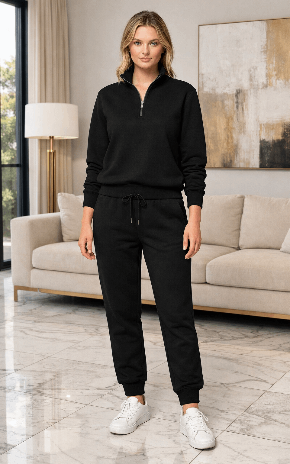 Onyx Quarter Zipper Tracksuit Black