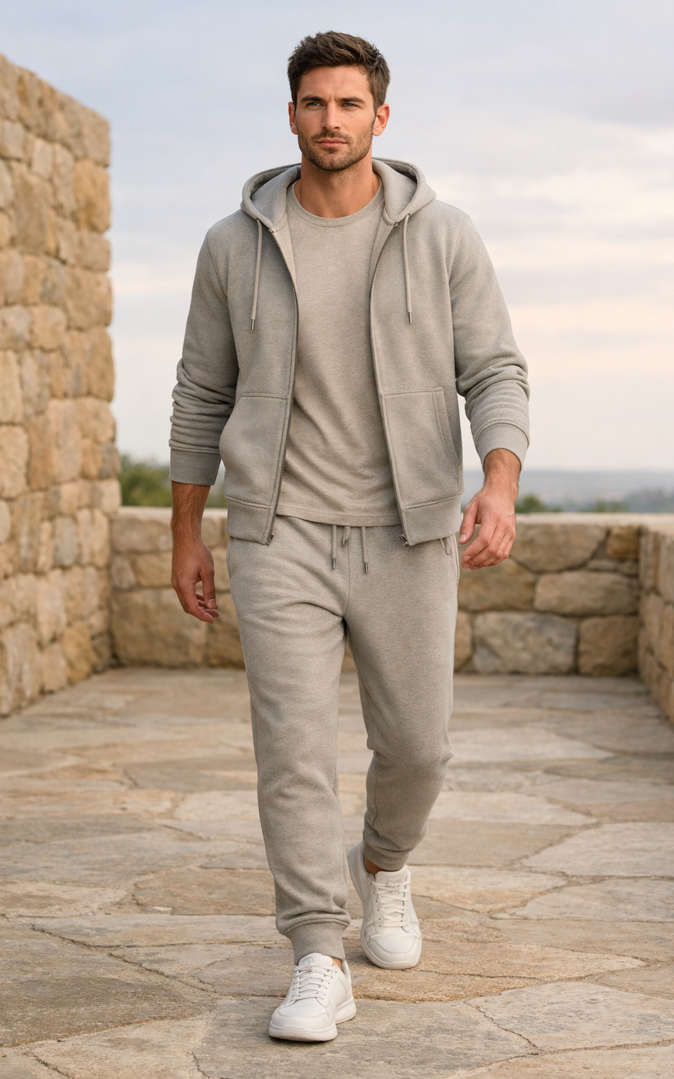 Stone Zipper Hoodie Tracksuit stone
