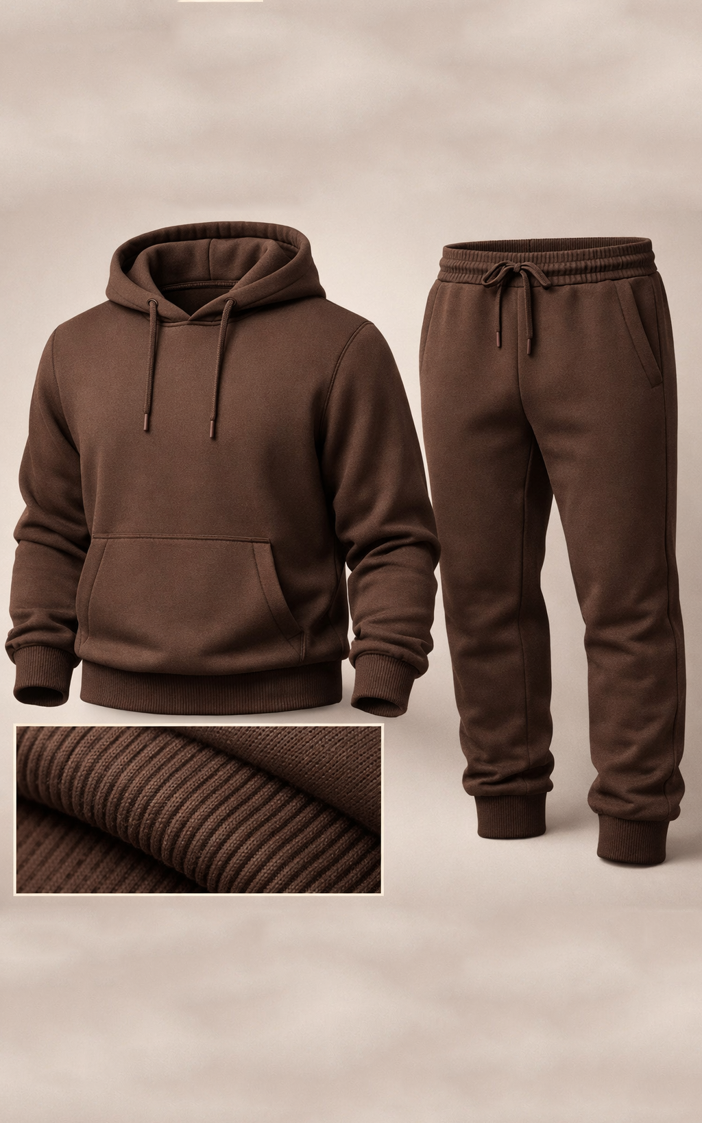 Velour Men's Hoodie Tracksuit Chocolate Brown