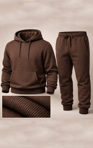 Velour Men's Hoodie Tracksuit Chocolate Brown