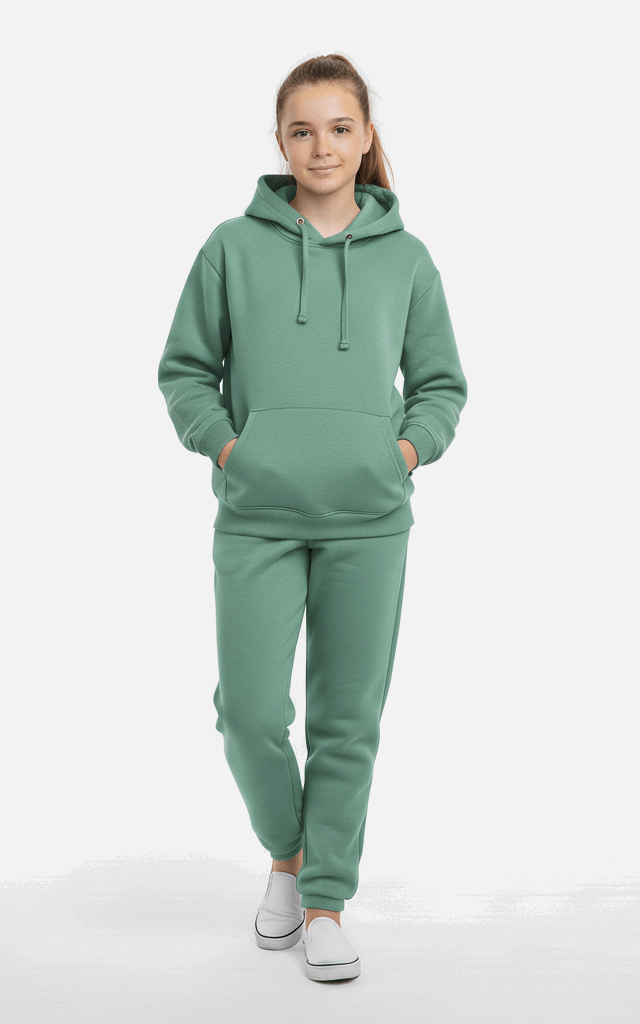 Pullover Hoodie Tracksuit for Girls – Cute & Comfy Everyday Tracksuit See Green