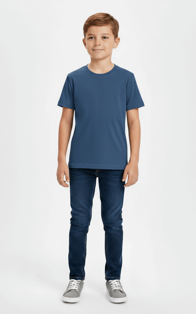 Half Sleeve T-Shirt for Boys – Comfortable & Stylish Everyday Wear Denim Blue