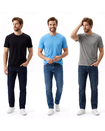 Men's 3 Pack Crew Neck Tee Black Sky Grey