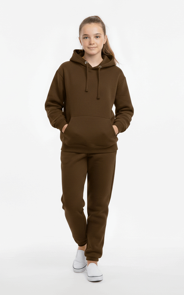 Pullover Hoodie Tracksuit for Girls – Cute & Comfy Everyday Tracksuit Chocolate Brown