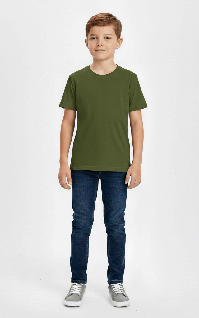 Half Sleeve T-Shirt for Boys – Comfortable & Stylish Everyday Wear Olive Green