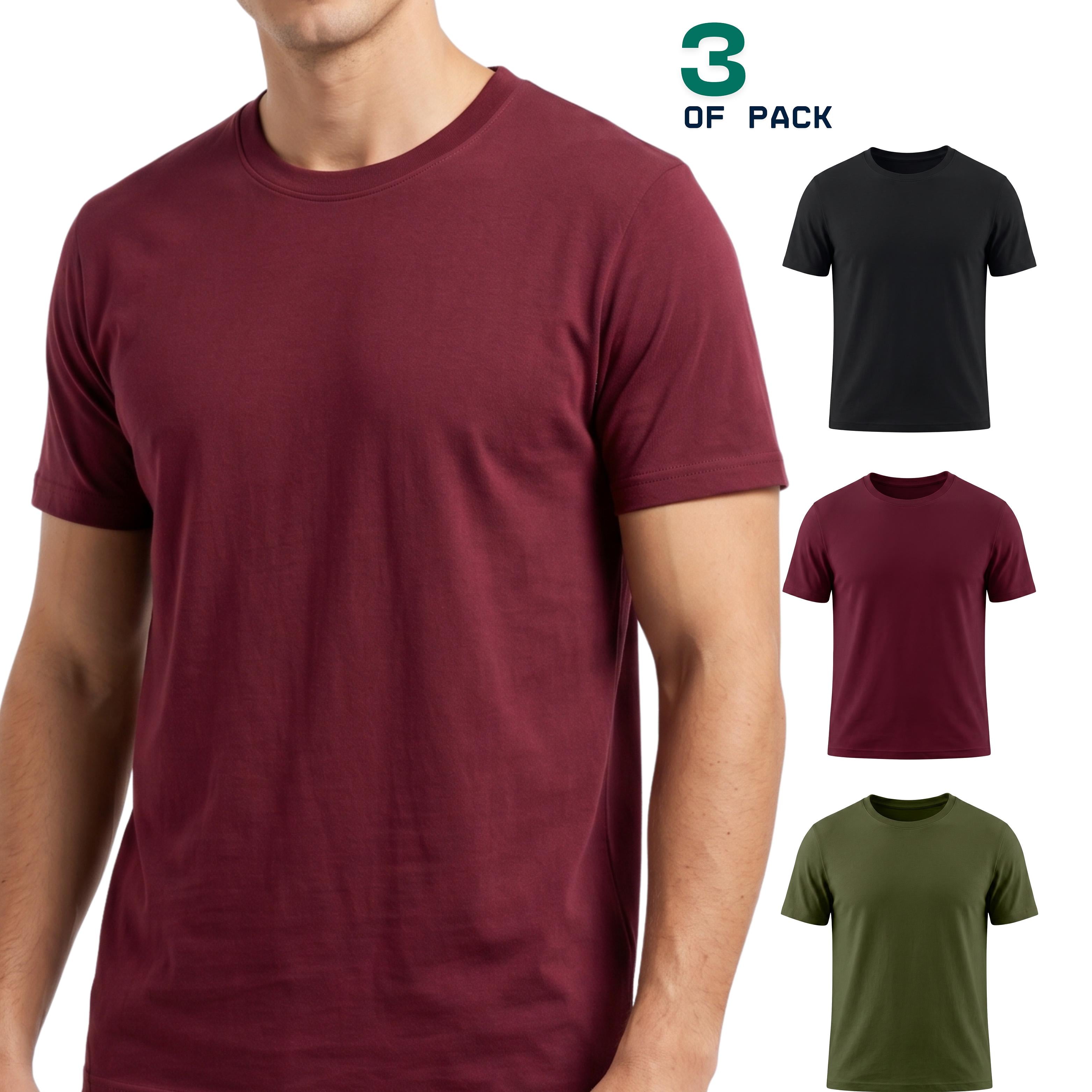 3 Pack Men's 100% Cotton T-Shirts | Soft Breathable Crew Neck Everyday Essential Tees