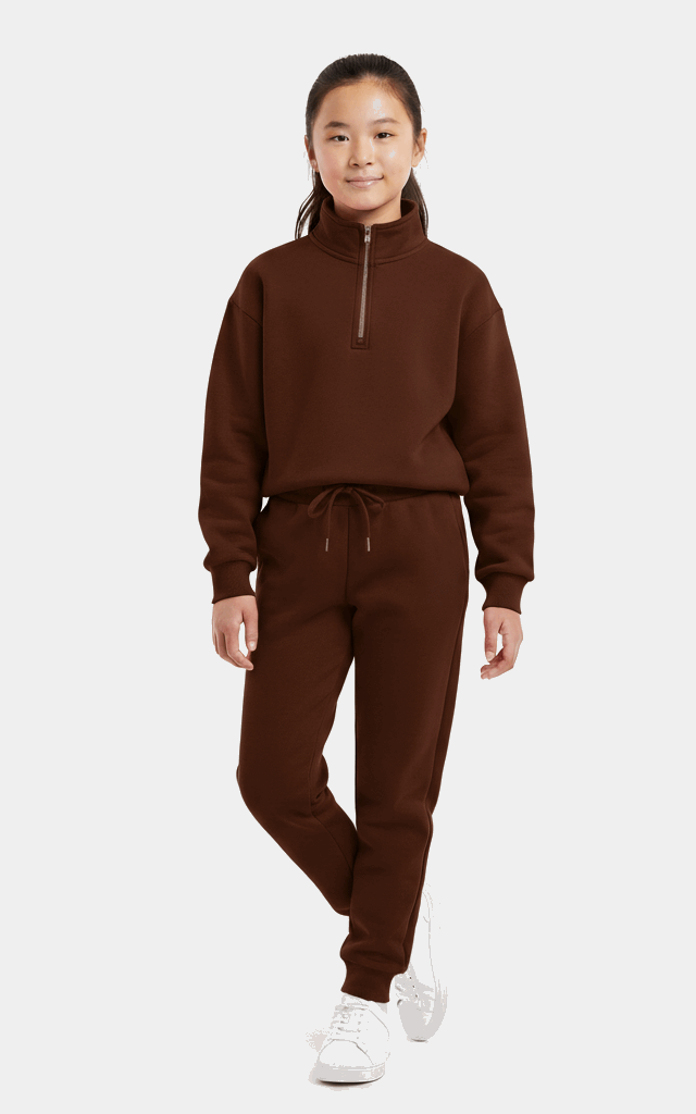 Quarter-Zip Sweatshirt Tracksuit for Girls – Trendy & Comfortable Chocolate Brown