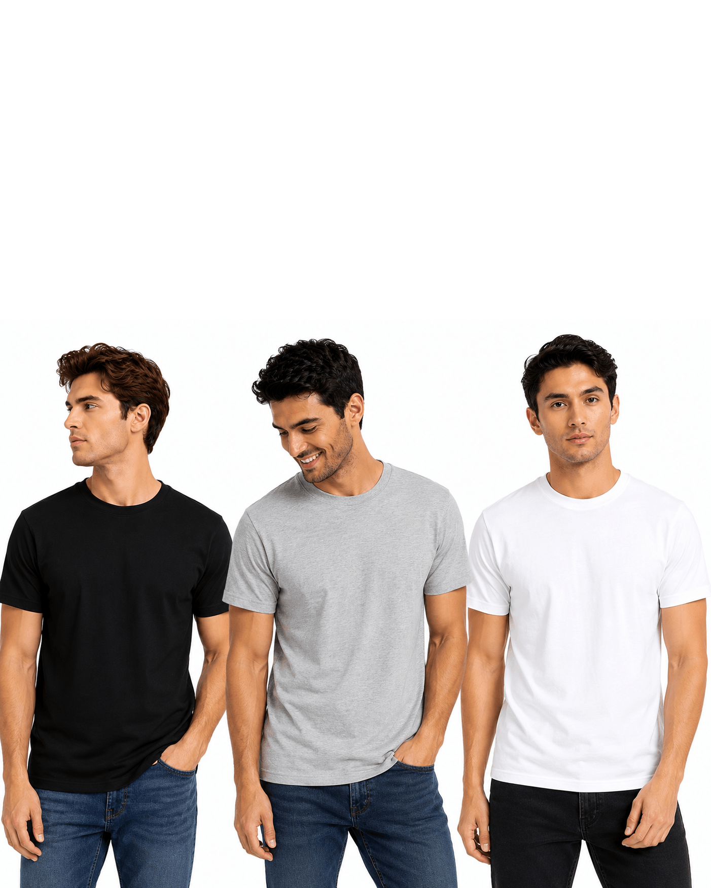 Men's 3 Pack Crew Neck Tee Black Grey White