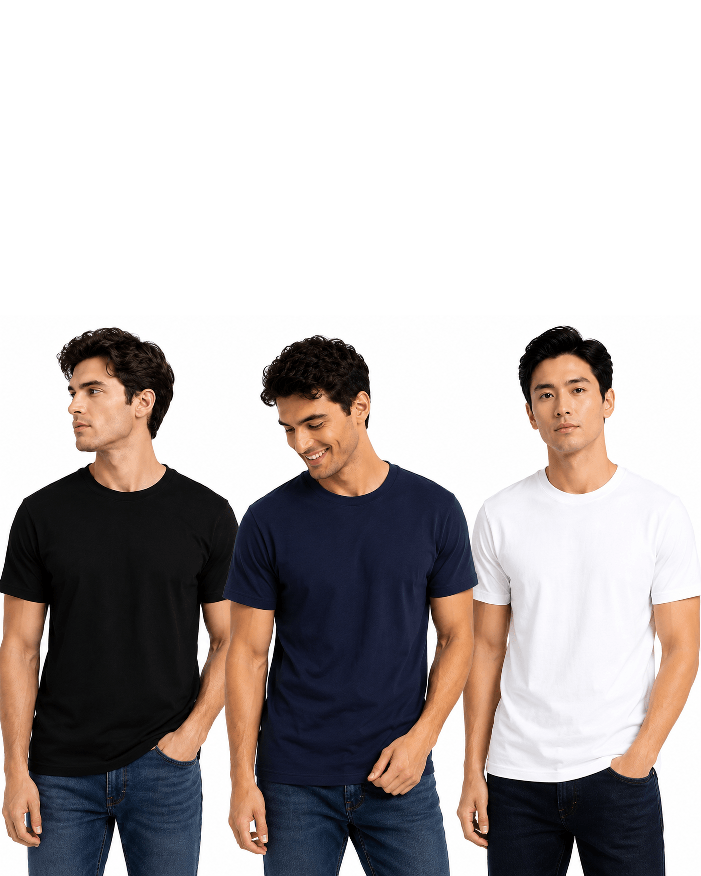 Men's 3 Pack Crew Neck Tee 2 Black + 1 White