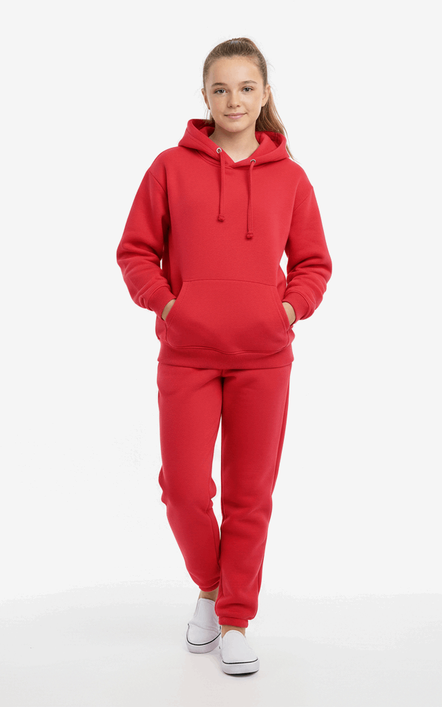 Pullover Hoodie Tracksuit for Girls – Cute & Comfy Everyday Tracksuit Red