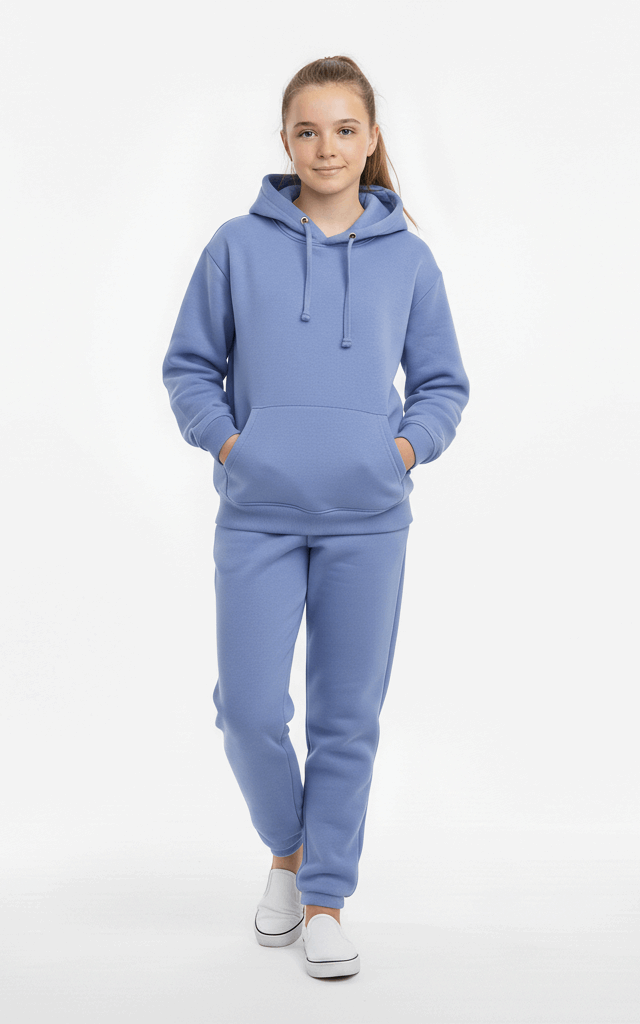Pullover Hoodie Tracksuit for Girls – Cute & Comfy Everyday Tracksuit Indigo