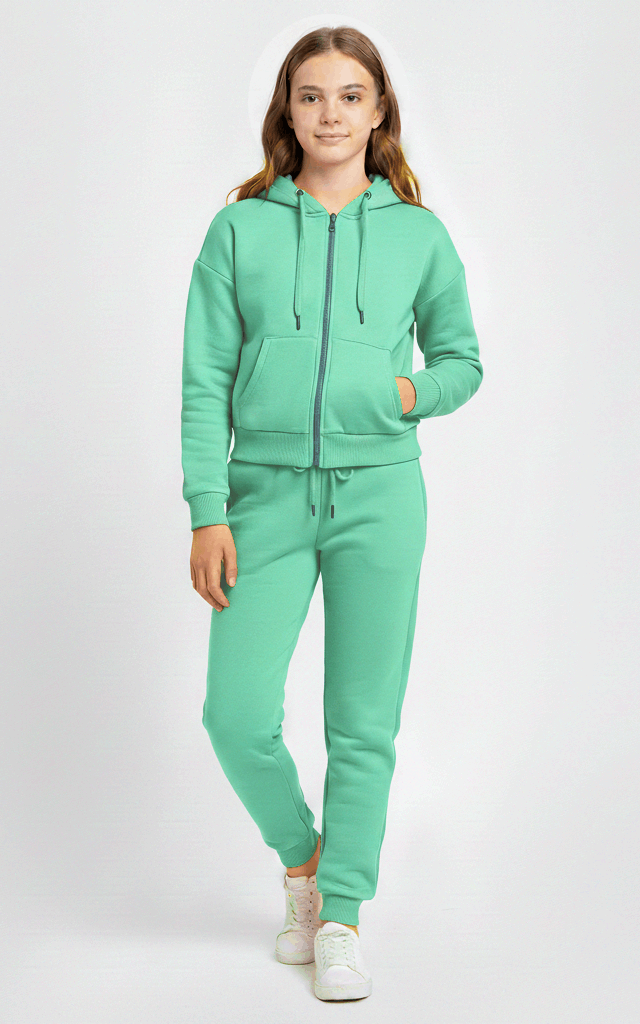 Zipper Hoodie Tracksuit for Girls – Stylish & Cozy Everyday See Green