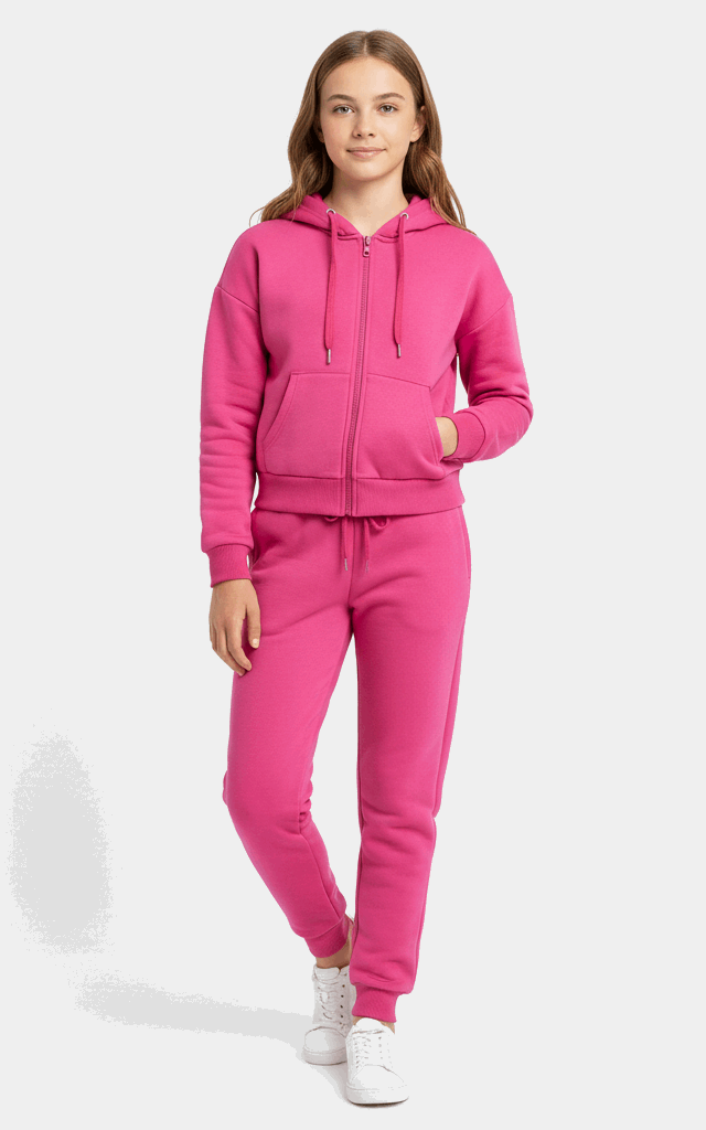 Zipper Hoodie Tracksuit for Girls – Stylish & Cozy Everyday Pink