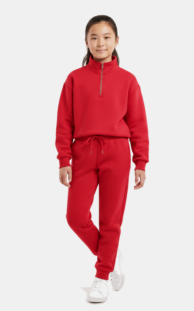 Quarter-Zip Sweatshirt Tracksuit for Girls – Trendy & Comfortable Red