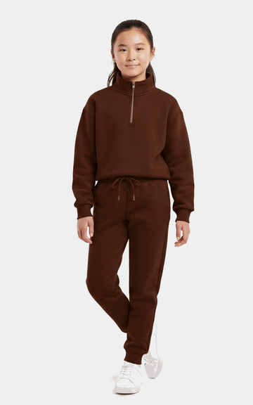 Quarter-Zip Sweatshirt Tracksuit for Girls – Trendy & Comfortable Chocolate Brown