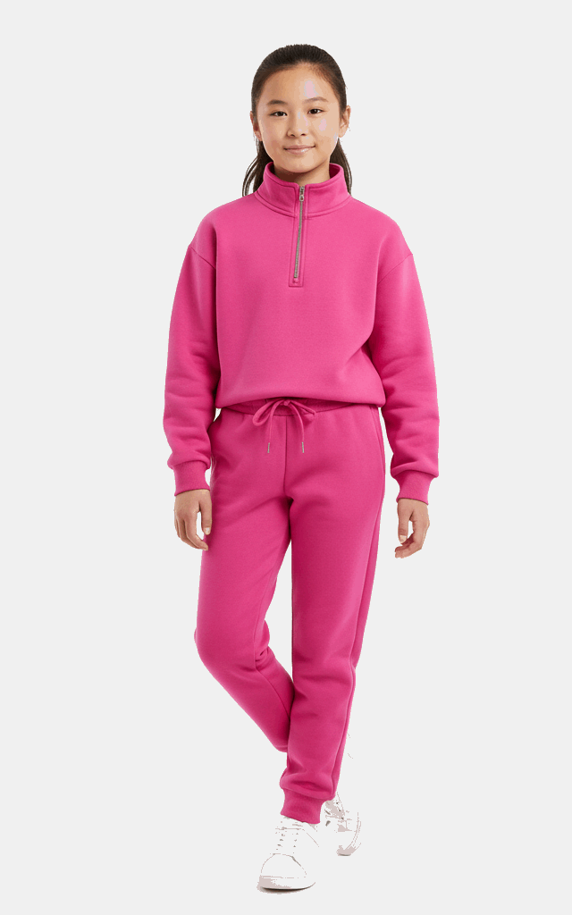 Quarter-Zip Sweatshirt Tracksuit for Girls – Trendy & Comfortable Pink