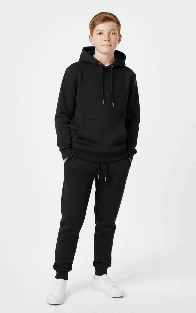 Navy Hoodie & Jogger Set for Boys – Trendy, Comfortable Outfit Black