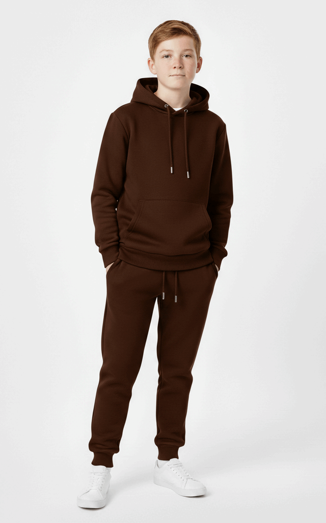 Navy Hoodie & Jogger Set for Boys – Trendy, Comfortable Outfit Chocolate Brown