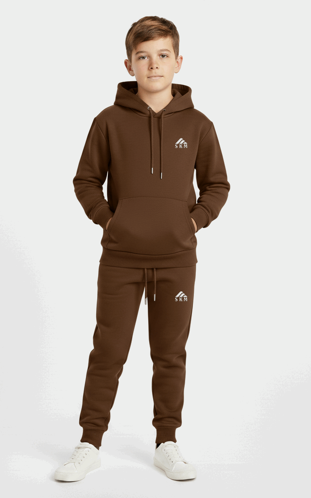 Boys’ Pullover Hoodie Tracksuit – Cozy & Stylish Outfit Set Chocolate Brown