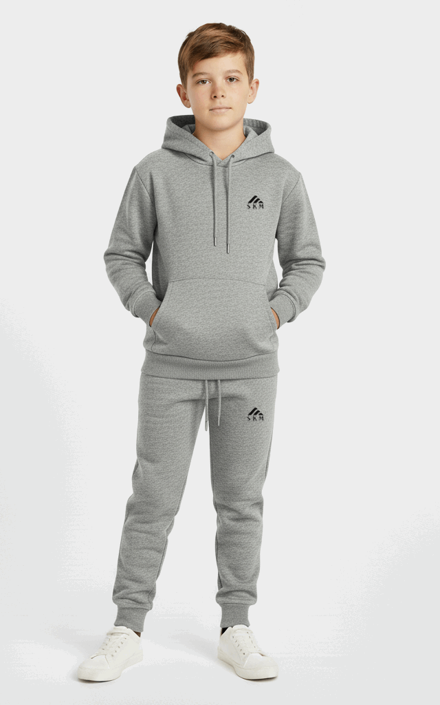 Boys’ Pullover Hoodie Tracksuit – Cozy & Stylish Outfit Set Heather Grey