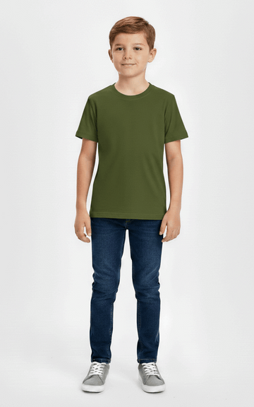 Half Sleeve T-Shirt for Boys – Comfortable & Stylish Everyday Wear Olive Green