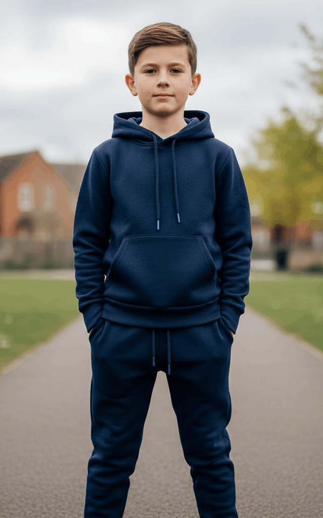 Navy Hoodie & Jogger Set for Boys – Trendy, Comfortable Outfit