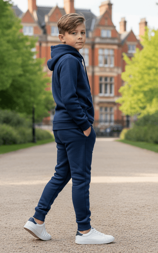 Navy Hoodie & Jogger Set for Boys – Trendy, Comfortable Outfit