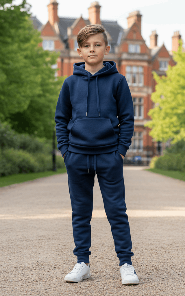 Navy Hoodie & Jogger Set for Boys – Trendy, Comfortable Outfit