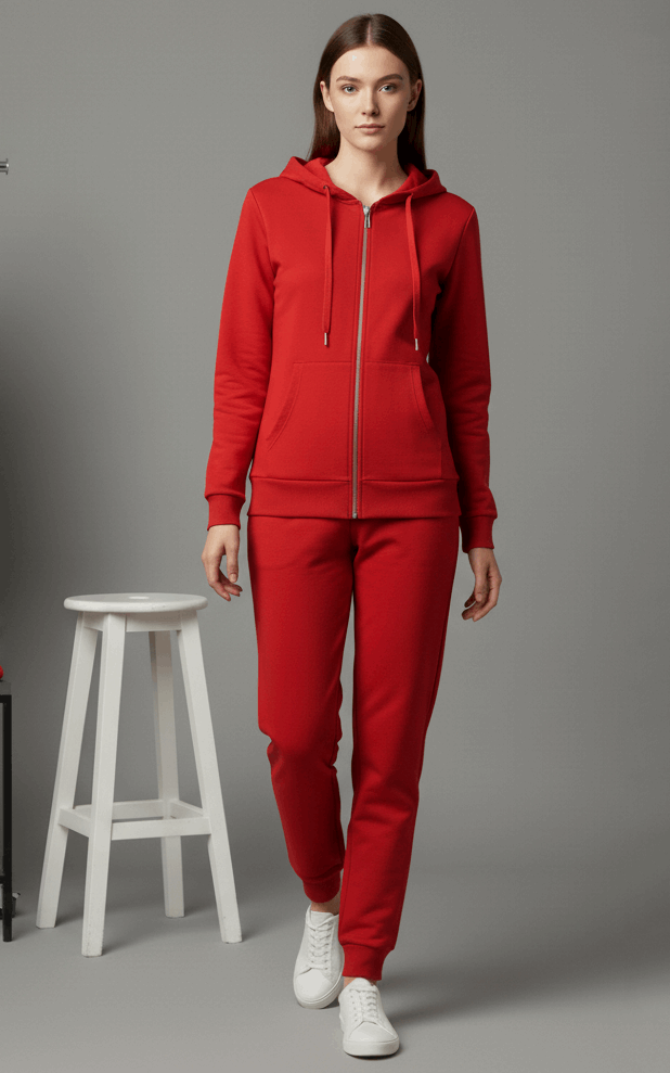 Crimson Zipper Hoodie Tracksuit Red
