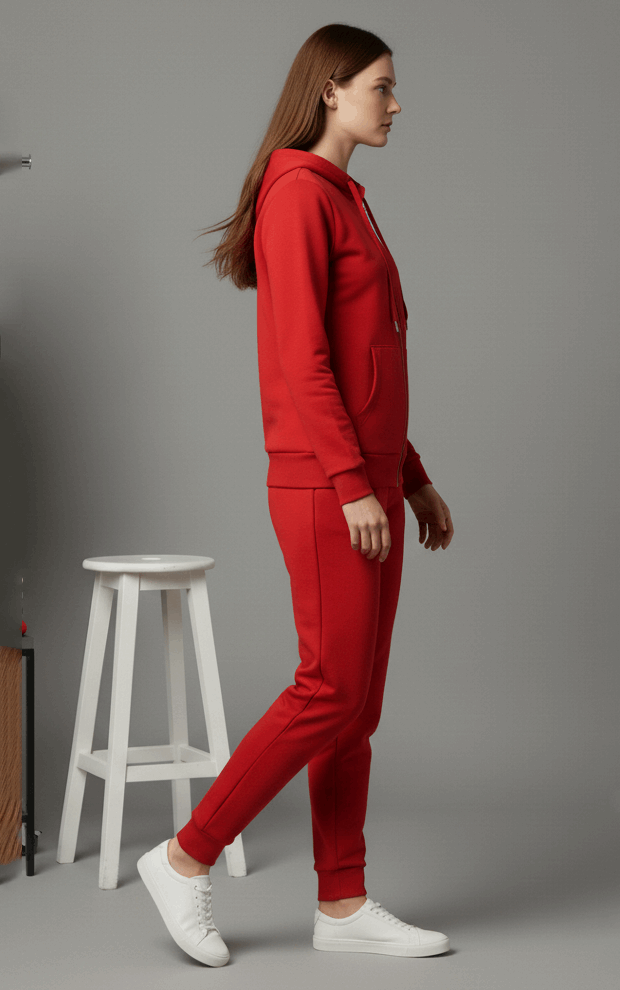 Crimson Zipper Hoodie Tracksuit Red