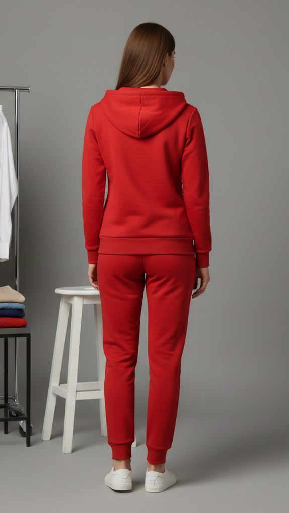 Red Zipper Hoodie Tracksuit Women with Jogger Set - Extra Premium Cotton