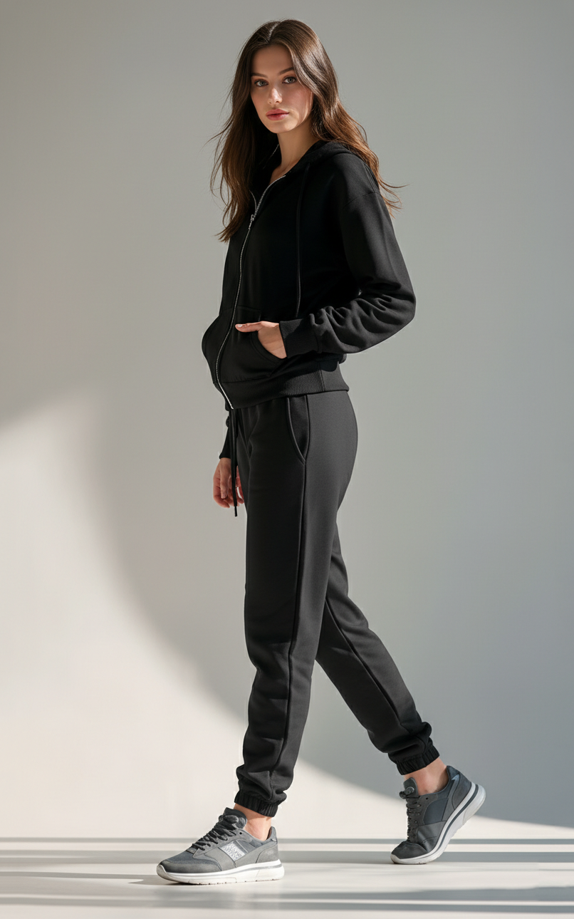 Black Zipper Hoodie Tracksuit