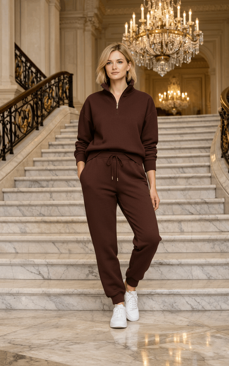 Chocolate Brown Quarter Zipper Tracksuit