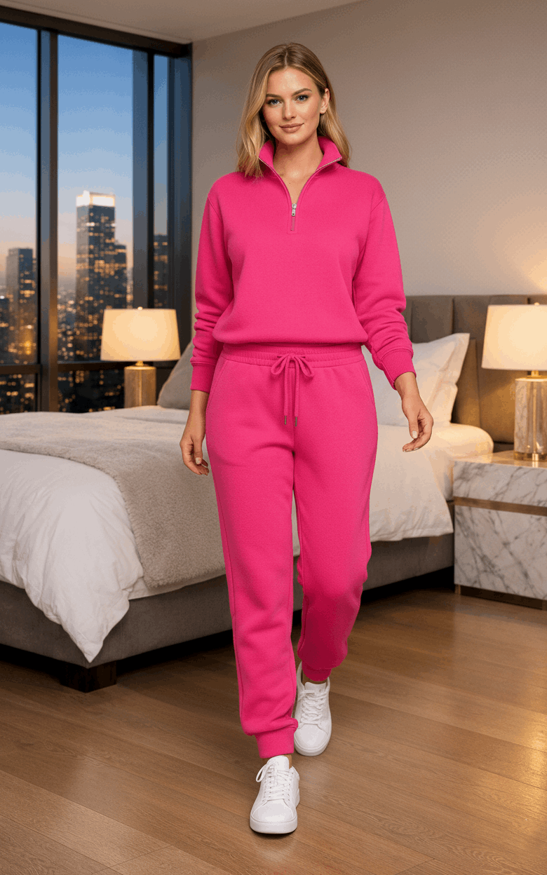 Blush Quarter Zipper Tracksuit Pink