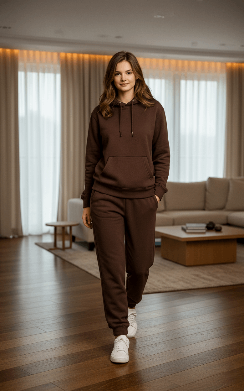 Velour Hoodie Tracksuit Chocolate Brown