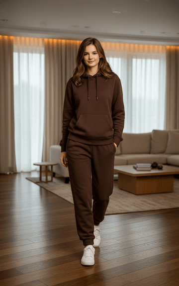 Velour Hoodie Tracksuit Chocolate Brown