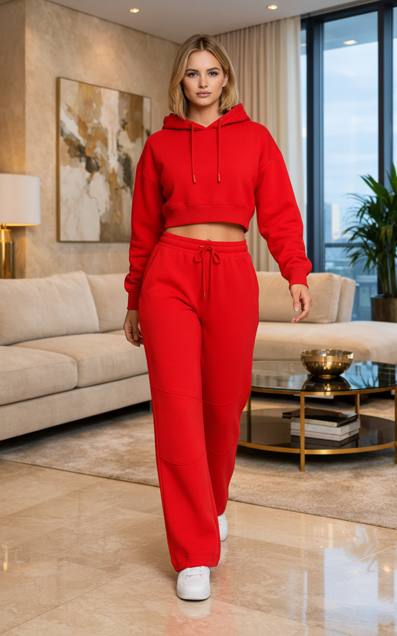 Crimson Crop Hoodie Tracksuit Red