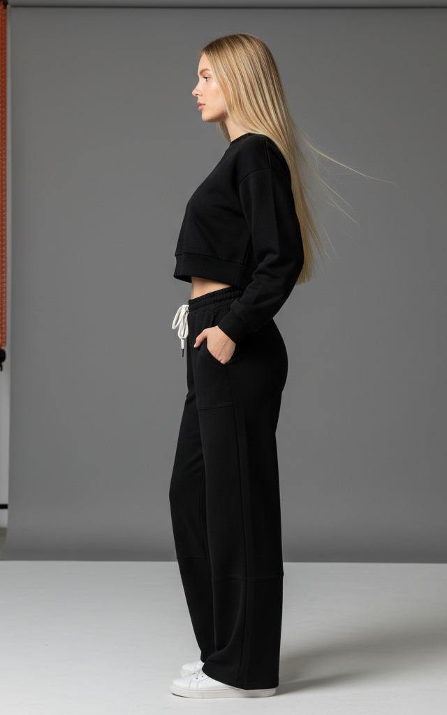 Women's Tracksuit Joggers Crop Sweatshirt With Seam Detail SKM