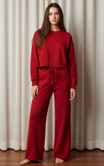 Red Crop Sweatshirt Jogger Tracksuit Loungewear Revive Personalizable Travel Lounge Set