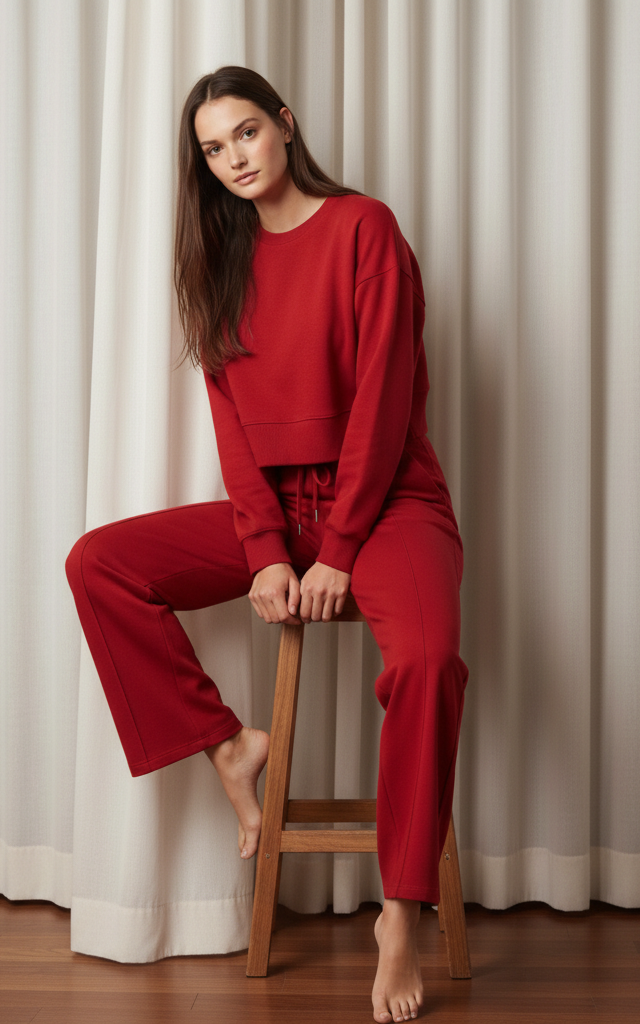 Red Crop Sweatshirt Jogger Tracksuit Loungewear Revive Personalizable Travel Lounge Set