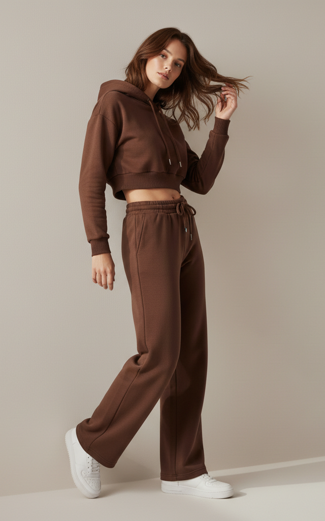 Velour Crop Hoodie Tracksuit