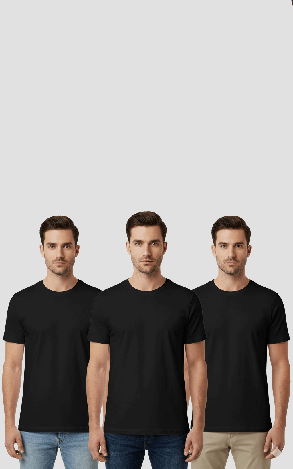 3 Black Pack of 3 Men’s T-Shirts - SKM Trio Savings Black All 3