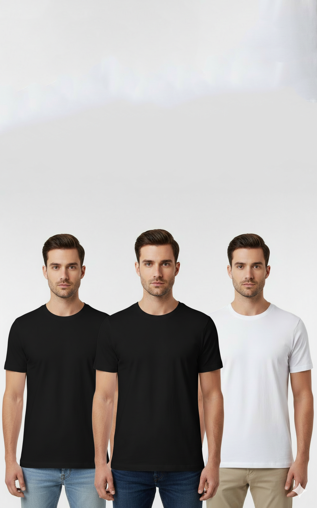 1 white & 2 Black Pack of 3 Men’s T-Shirts - SKM Trio Savings