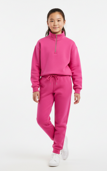 Quarter Zipper Sweat Shirt With Jogger For Girl's - SKM