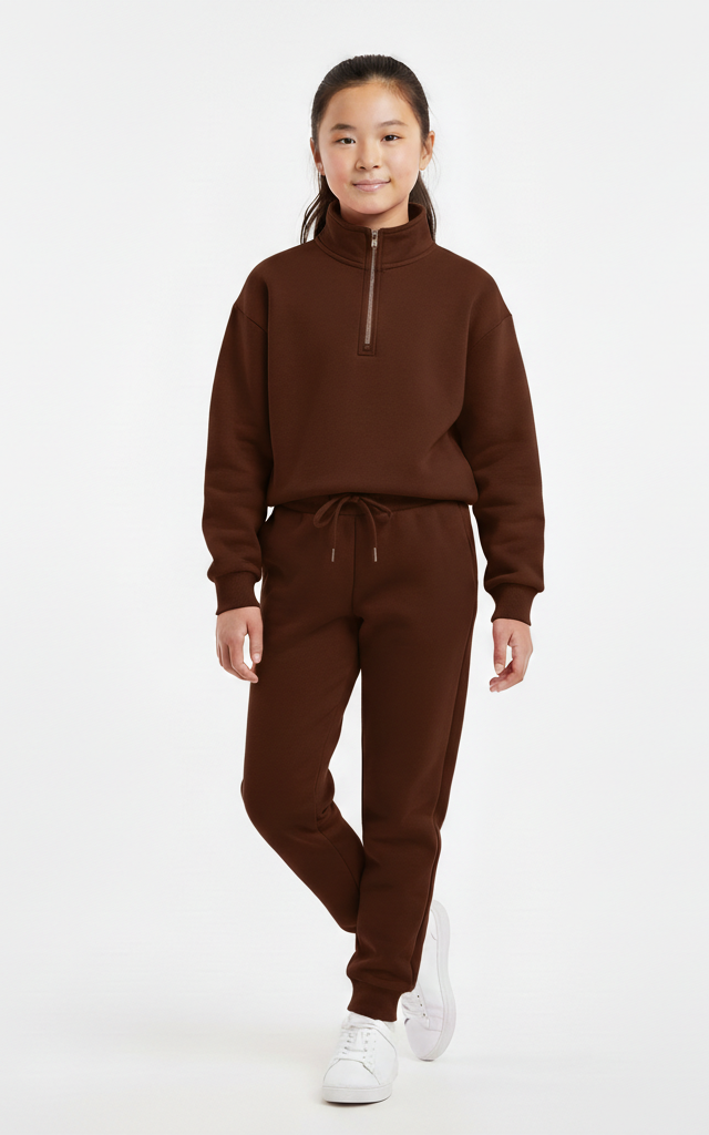 Quarter Zipper Sweat Shirt With Jogger For Girl's - SKM