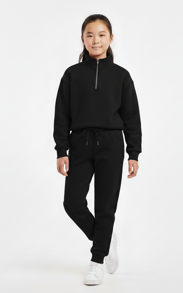 Quarter Zipper Sweat Shirt With Jogger For Girl's - SKM