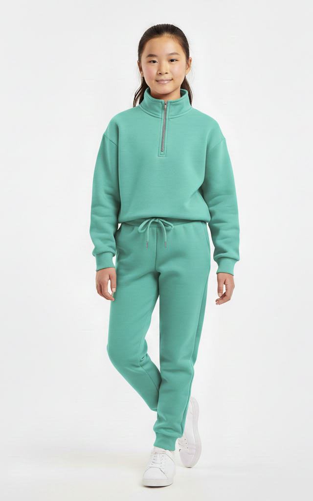 Quarter Zipper Sweat Shirt With Jogger For Girl's - SKM